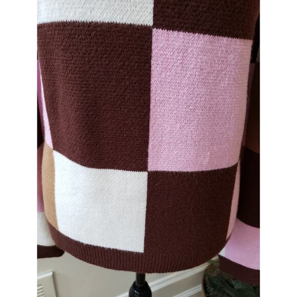 Women's Anthropologie Pink/Brown Checkered Pullover Sweater XL New - Picture 4 of 12